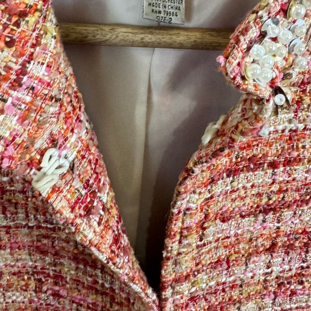 Chico’s Womens Orange Tweed Rhinestone Trim Sophisticated Blazer Jacket 2 | Med - Picture 5 of 13